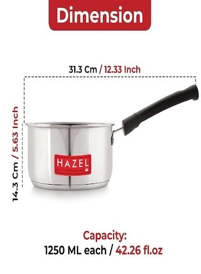 هايزل قدر هازل ذو قاعدة حثية | قدر من الفولاذ المقاوم للصدأ بقاعدة عميقة ومقبض، قطره 14.2 سم وسعة 1250 مل | قاعدة حثية لوعاء صنع الشاي والحليب - Image 3